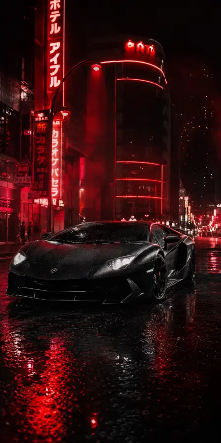 Crimson Tokyo Lamborghini Night Drive 4K wallpaper for desktop and mobile - Pixbee