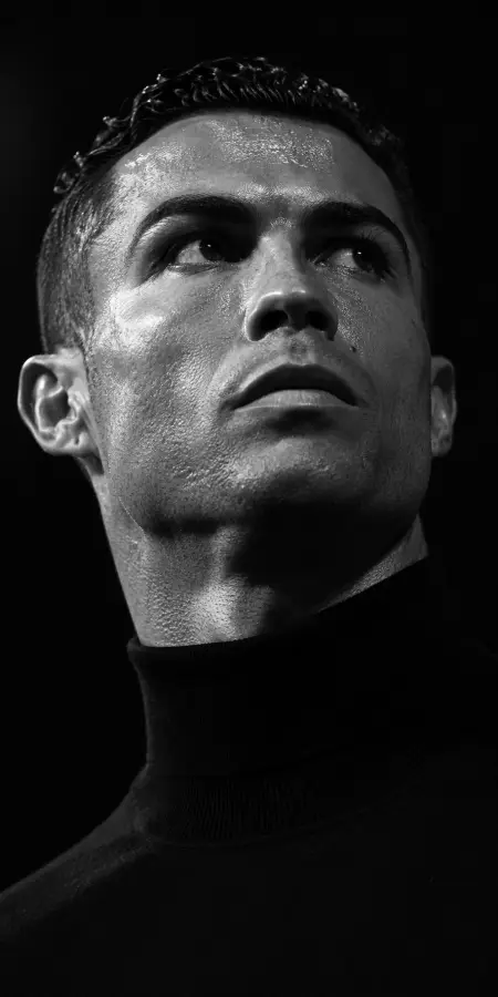 Cristiano Ronaldo Black Turtleneck Close Up Portrait — football phone wallpaper
