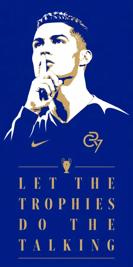 Cristiano Ronaldo Blue Shushing Trophy Graphic 4K wallpaper for desktop and mobile - Pixbee