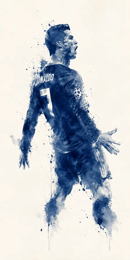 Cristiano Ronaldo Blue Watercolor Splatter Painting 4K wallpaper for desktop and mobile - Pixbee