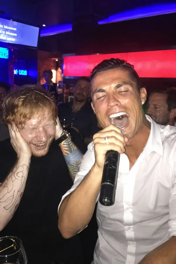 “Cristiano Ronaldo & Ed Sheeran — Karaoke Night Gone Wild.” 4K wallpaper for desktop and mobile - Pixbee