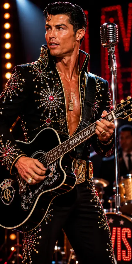 Cristiano Ronaldo Elvis Presley Jumpsuit Performance 4K wallpaper for desktop and mobile - Pixbee