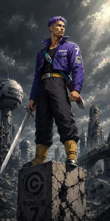 Cristiano Ronaldo Future Trunks Ruined City 4K wallpaper for desktop and mobile - Pixbee
