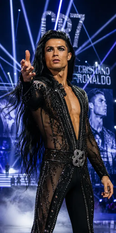 Cristiano Ronaldo Glamorous Stage Fashion Look 4K wallpaper for desktop and mobile - Pixbee