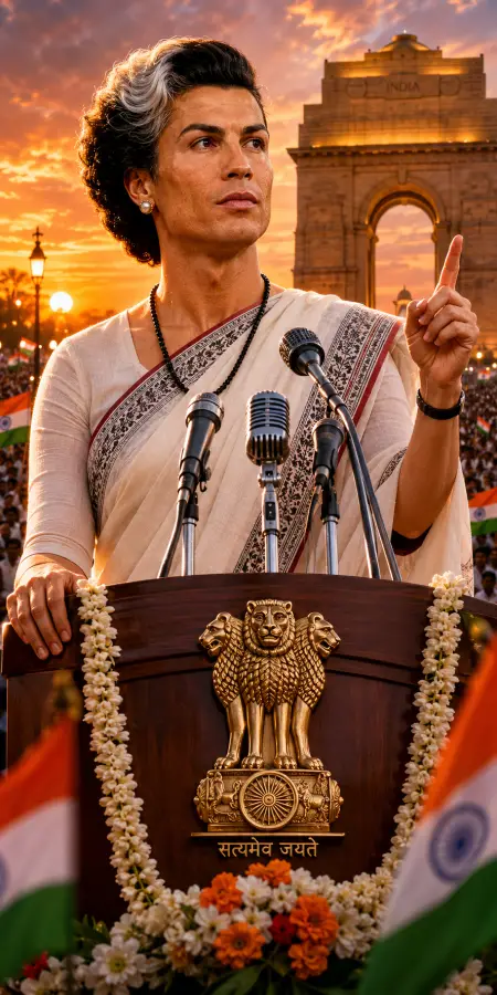 Cristiano Ronaldo Indira Gandhi Speech Concept 4K wallpaper for desktop and mobile - Pixbee