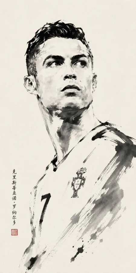 Cristiano Ronaldo Ink Painting Portrait 4K wallpaper for desktop and mobile - Pixbee