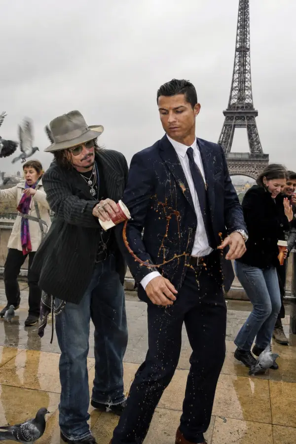 “Cristiano Ronaldo & Johnny Depp — Coffee Disaster in Paris.” 4K wallpaper for desktop and mobile - Pixbee