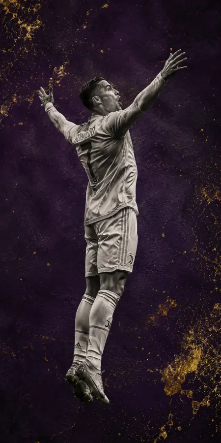Cristiano Ronaldo Jumping Celebration Gold Texture — football phone wallpaper