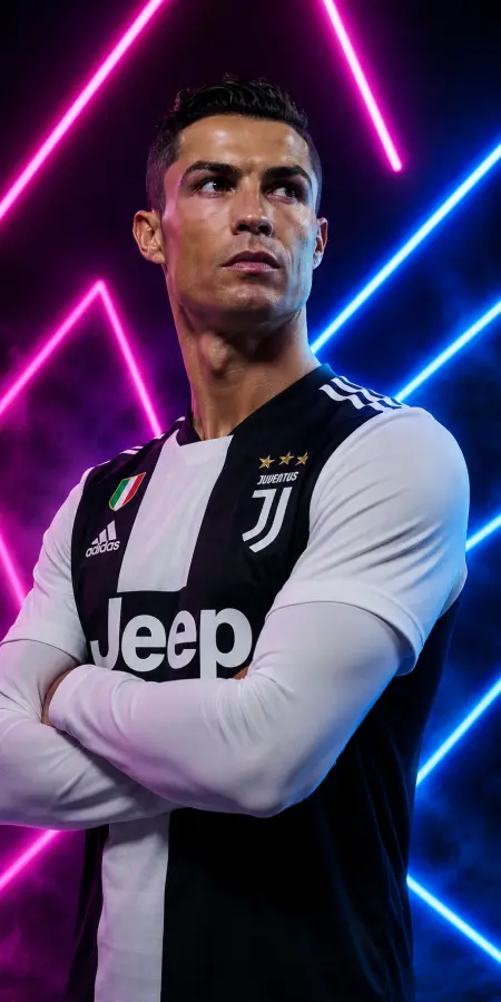 Cristiano Ronaldo Juventus Pink Neon Portrait — football phone wallpaper