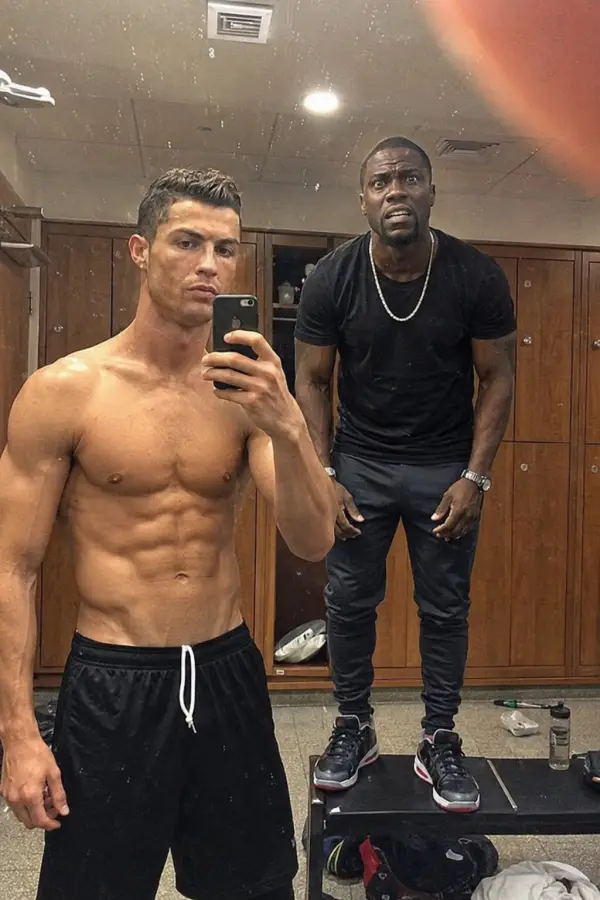 “Cristiano Ronaldo & Kevin Hart — Locker Room Chaos With GOAT Energy.” 4K wallpaper for desktop and mobile - Pixbee