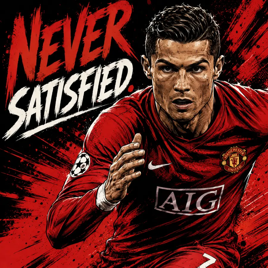 Cristiano Ronaldo Never Satisfied Red Poster — football desktop wallpaper