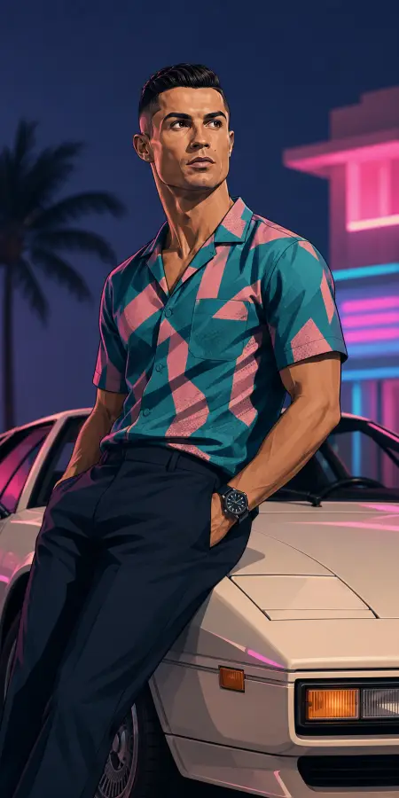 Cristiano Ronaldo Retro Sports Car Poster — gta vice city phone wallpaper