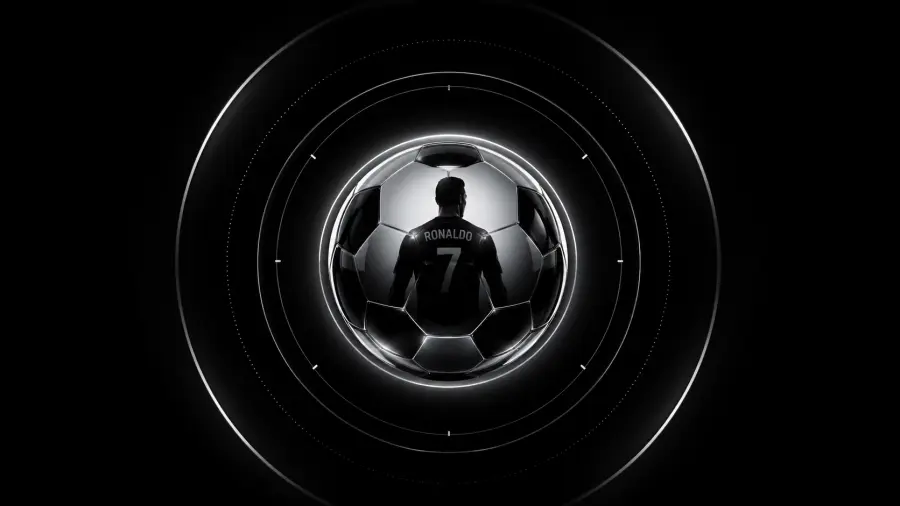 Cristiano Ronaldo Silhouette Encased in a Futuristic Tech Football 4K wallpaper for desktop and mobile - Pixbee
