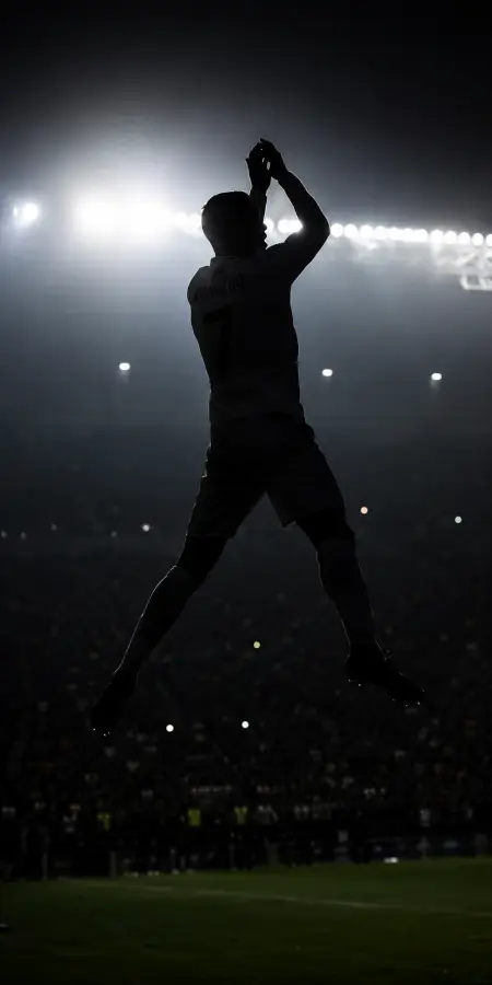 Cristiano Ronaldo Siuu Celebration Silhouette Stadium — football phone wallpaper