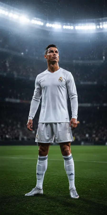 Cristiano Ronaldo Stadium Rain Match Portrait — football phone wallpaper