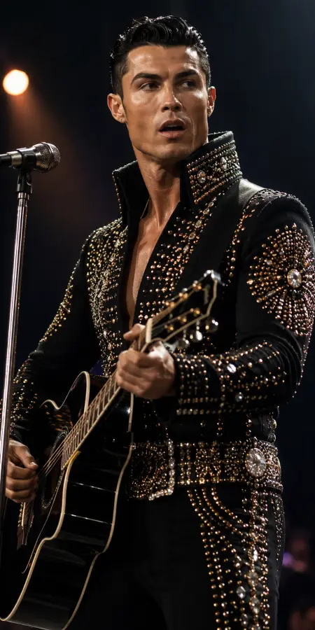 Cristiano Ronaldo Studded Jumpsuit Guitar Concert 4K wallpaper for desktop and mobile - Pixbee