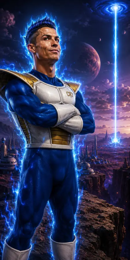 Cristiano Ronaldo Super Saiyan Blue Vegeta 4K wallpaper for desktop and mobile - Pixbee