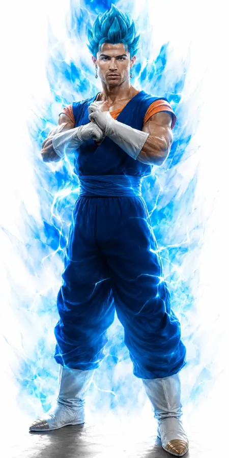 Cristiano Ronaldo Super Saiyan Blue Vegito 4K wallpaper for desktop and mobile - Pixbee