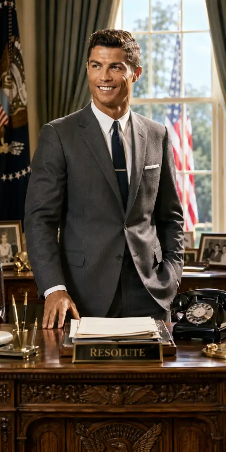 Cristiano Ronaldo US President Oval Office 4K wallpaper for desktop and mobile - Pixbee