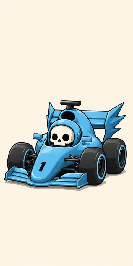 Cute Blue Race Car With Skull Driver Illustration 4K wallpaper for desktop and mobile - Pixbee