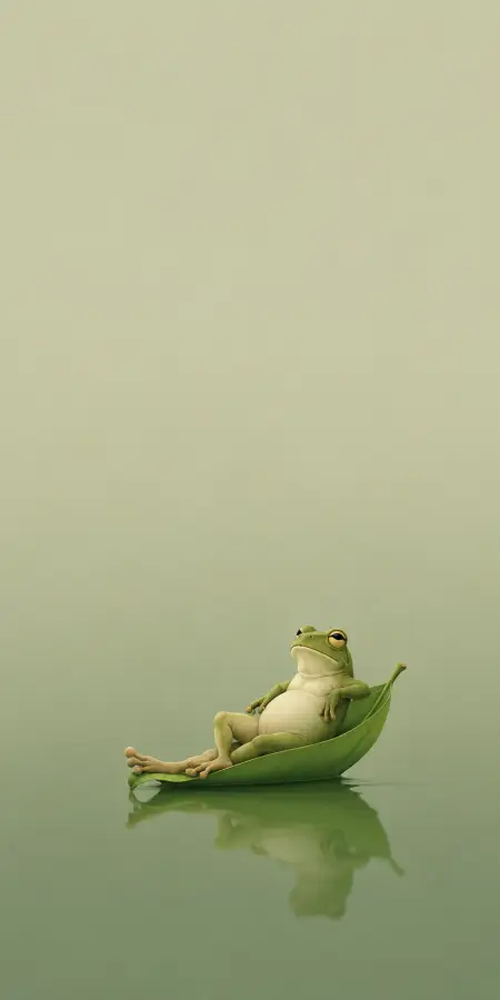 Cute Chubby Frog Relaxing On Green Leaf 4K wallpaper for desktop and mobile - Pixbee