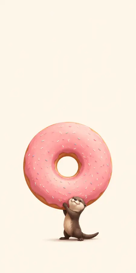 Cute Little Otter Holding Huge Pink Donut 4K wallpaper for desktop and mobile - Pixbee