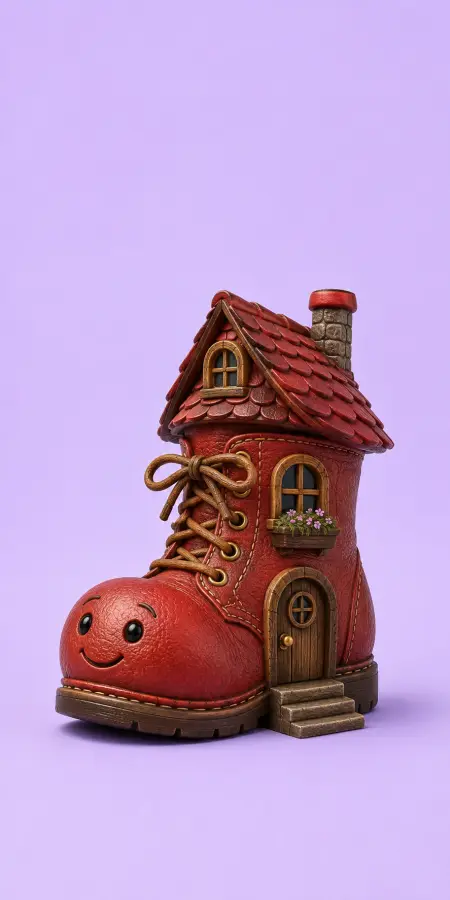 Cute Smiling Red Boot House Miniature Fantasy Wallpaper 4K wallpaper for desktop and mobile - Pixbee