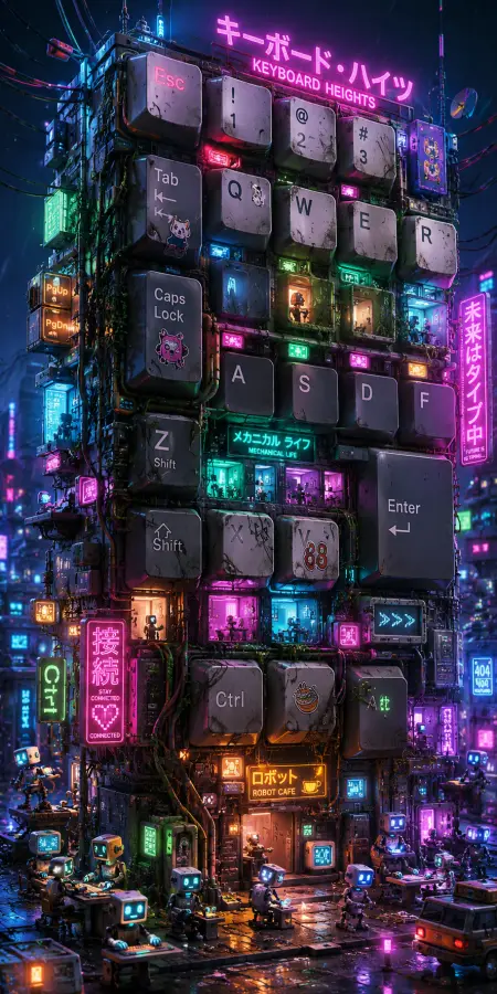 Cyber Keyboard City 4K wallpaper for desktop and mobile - Pixbee