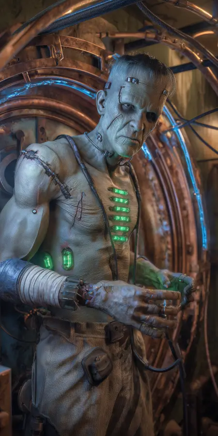 Cybernetic Frankenstein Reborn Creature 4K wallpaper for desktop and mobile - Pixbee