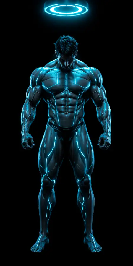 Cyberpunk Muscle Cyborg Neon Light Ring 4K wallpaper for desktop and mobile - Pixbee