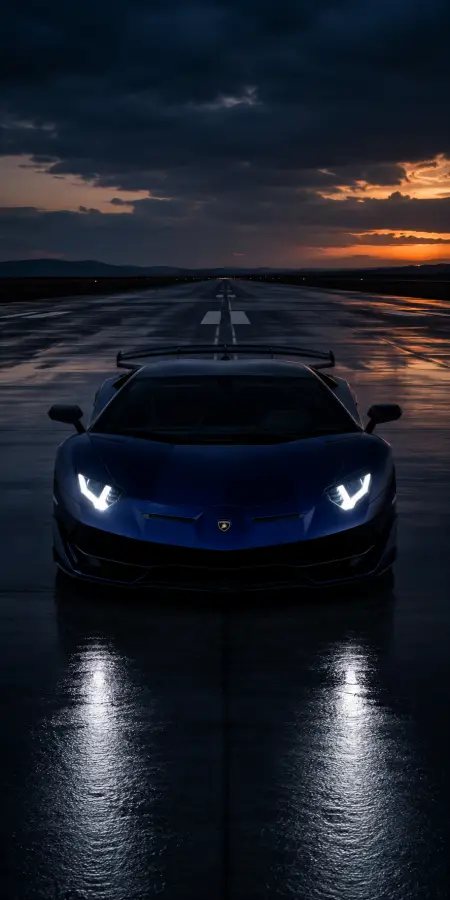 Dark Blue Lamborghini Aventador Wet Runway — cars phone wallpaper