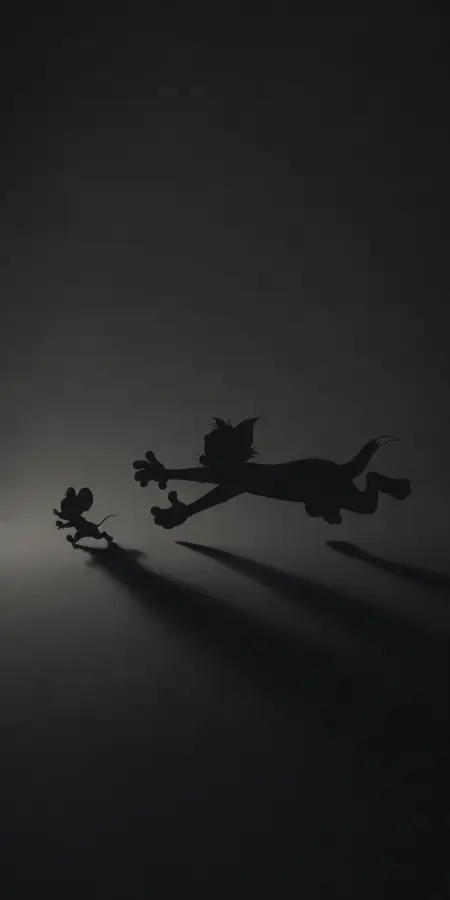 Dark Minimalist Papercut Style Tom Jerry Chase 4K wallpaper for desktop and mobile - Pixbee