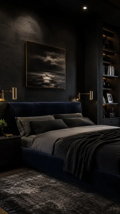Dark Moody Charcoal Gray Textured Bedroom 4K wallpaper for desktop and mobile - Pixbee