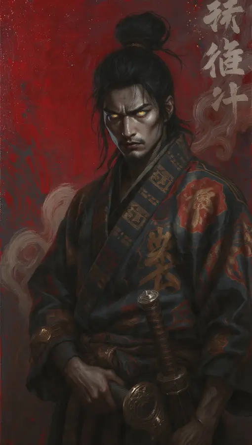 Dark Samurai Warrior With Glowing Eyes 4K wallpaper for desktop and mobile - Pixbee