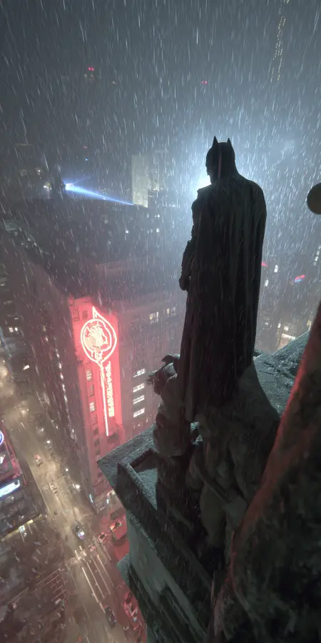 Dark Vigilante Rainy Skyline View 4K wallpaper for desktop and mobile - Pixbee