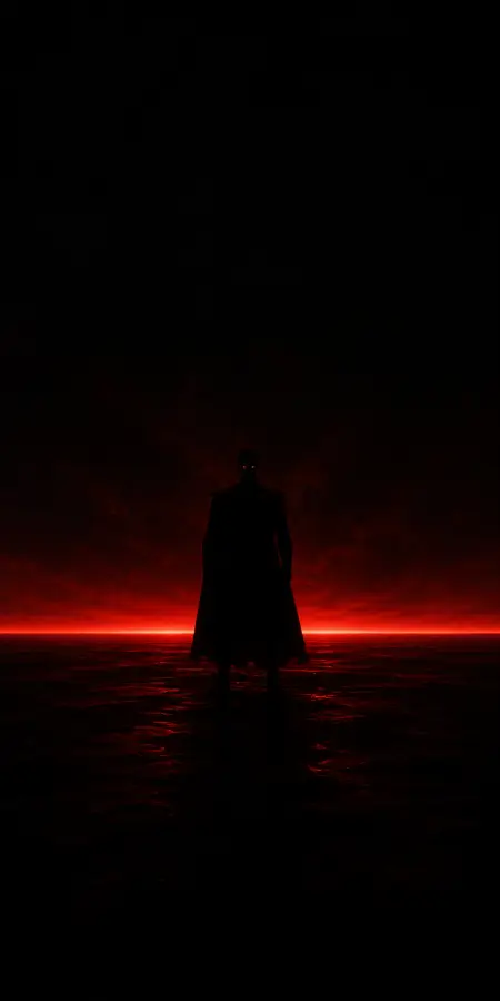 Dark Villain Standing Near Glowing Red Horizon 4K wallpaper for desktop and mobile - Pixbee