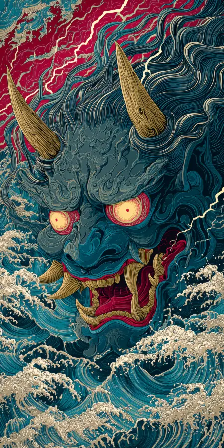 Demonic Oni Rising Storm 4K wallpaper for desktop and mobile - Pixbee