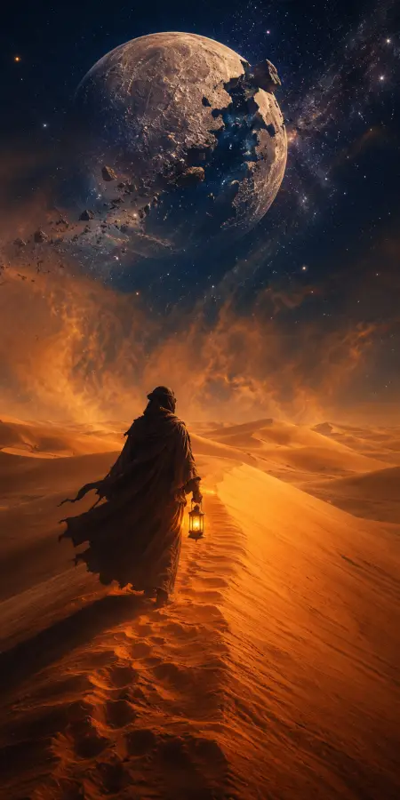 Desert Moon Wanderer 4K wallpaper for desktop and mobile - Pixbee