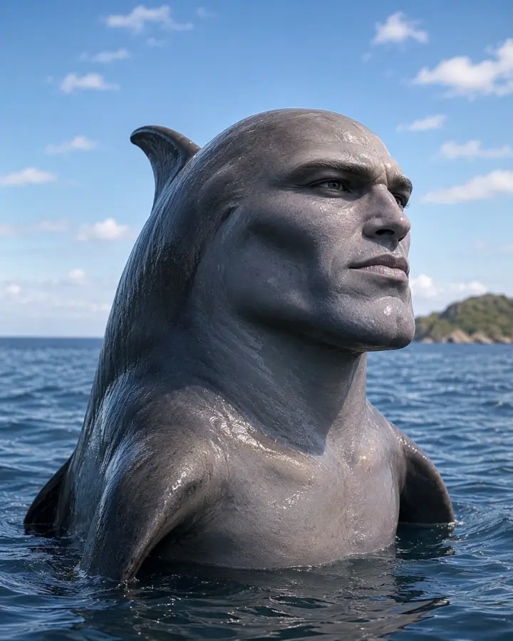 Dolphin Gigachad Emerging From Ocean Water — stock images phone wallpaper