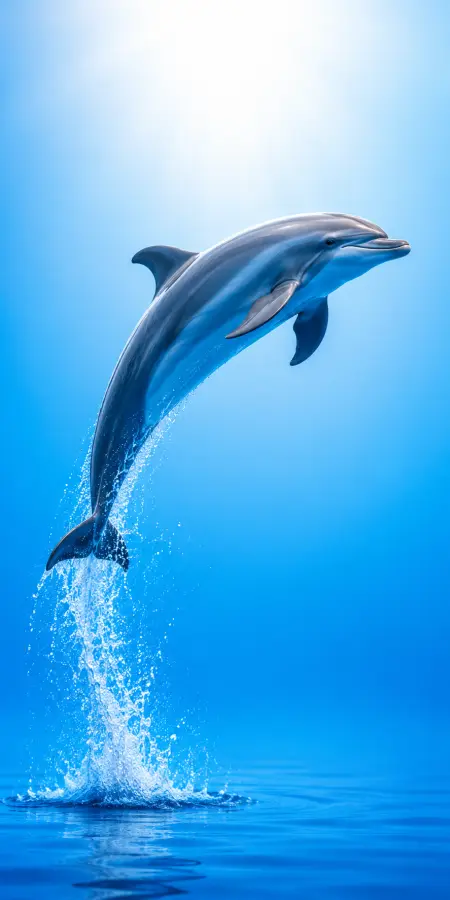 Dolphin Leaping From Bright Blue Ocean — animals phone wallpaper