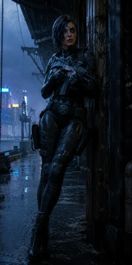 Domino X Men Standing In Rainy Alley — ue5 phone wallpaper
