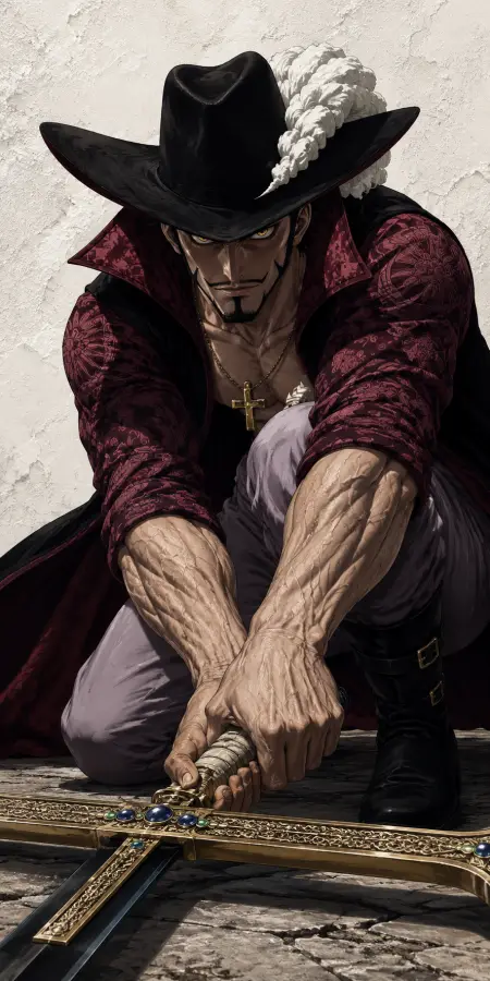 Dracule Mihawk Crouching Close Up Grip 4K wallpaper for desktop and mobile - Pixbee