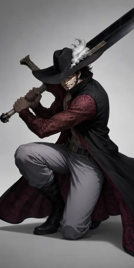 Dracule Mihawk Kneeling Two Hand Grip 4K wallpaper for desktop and mobile - Pixbee