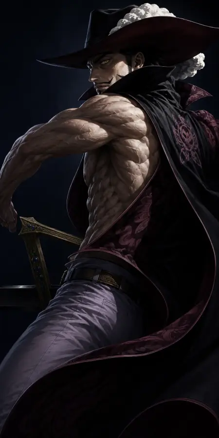Dracule Mihawk Muscular Back Shaded Portrait 4K wallpaper for desktop and mobile - Pixbee