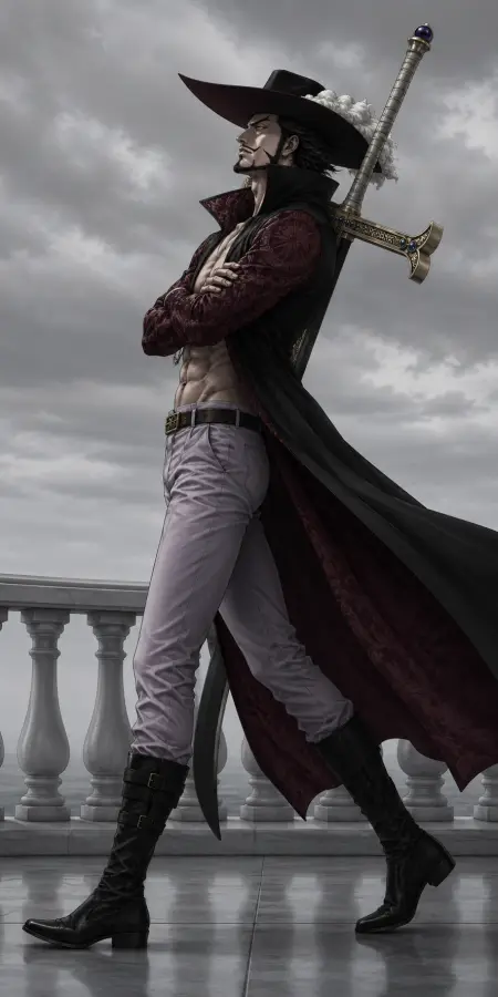 Dracule Mihawk Side Profile Balcony Walk 4K wallpaper for desktop and mobile - Pixbee