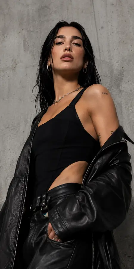 Dua Lipa in Black Leather Jacket 4K wallpaper for desktop and mobile - Pixbee