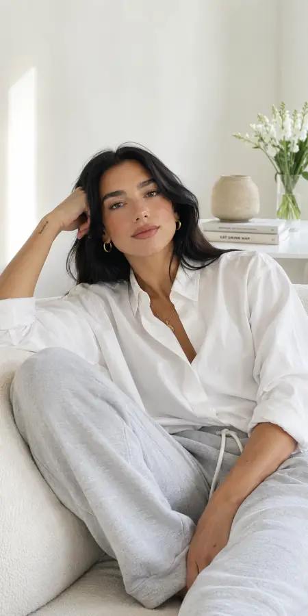 Dua Lipa Relaxing on Sofa 4K wallpaper for desktop and mobile - Pixbee