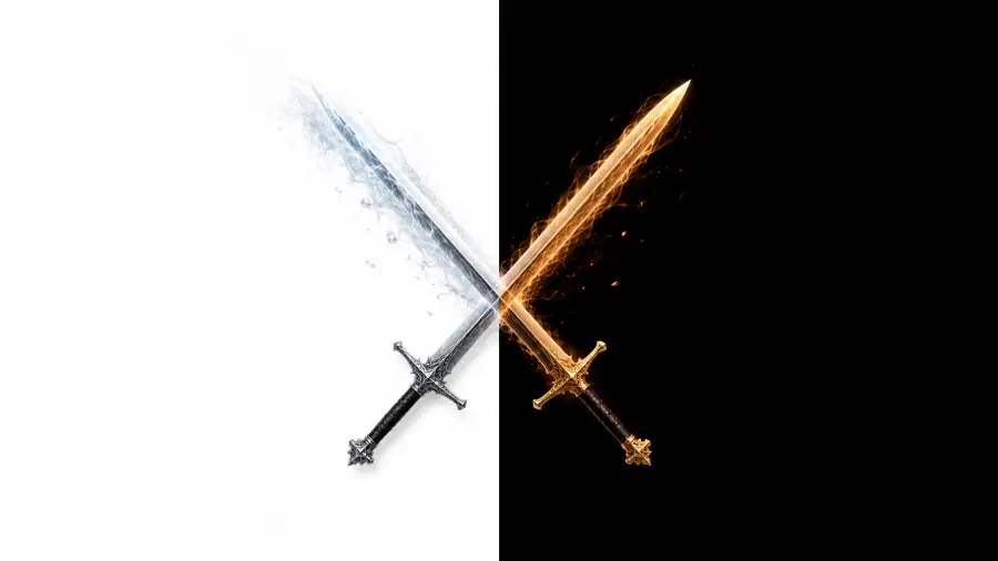 Dual Magic Blades of Frost and Flame Clashing 4K wallpaper for desktop and mobile - Pixbee