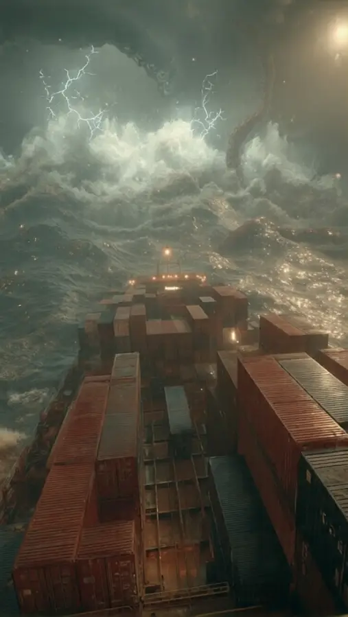 Epic Kraken Storm Attacking Cargo Ship 4K wallpaper for desktop and mobile - Pixbee