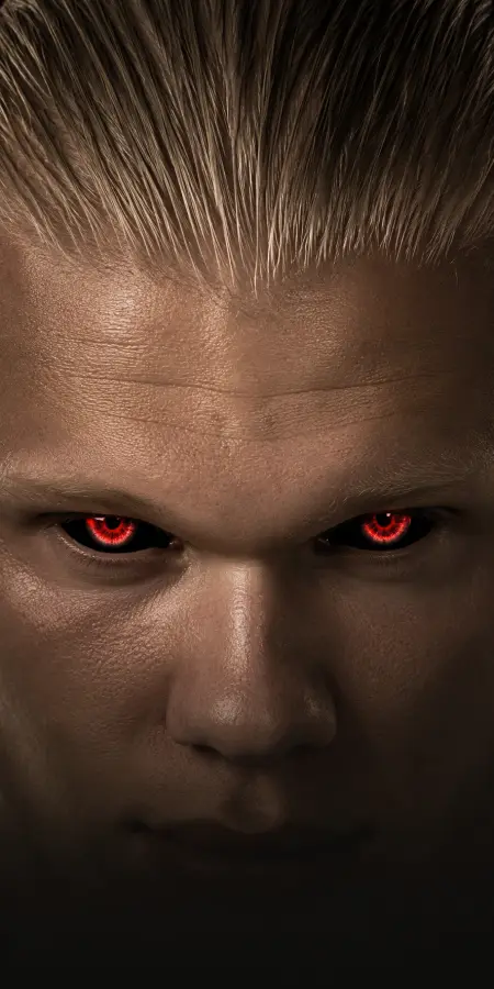 Erling Haaland Glowing Red Evil Eyes — football phone wallpaper